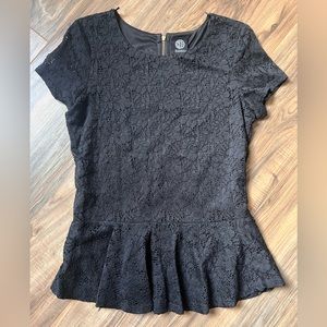 Bobeau Black Lace Peplum Top